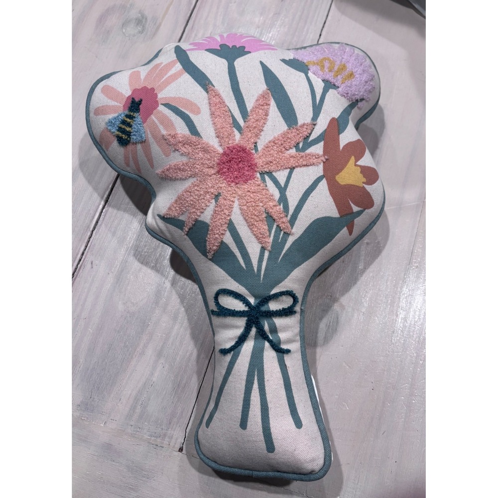 Pillowfort Flower Bouquet Shaped Decorative Pillow Embroidered Bee Kids Decor